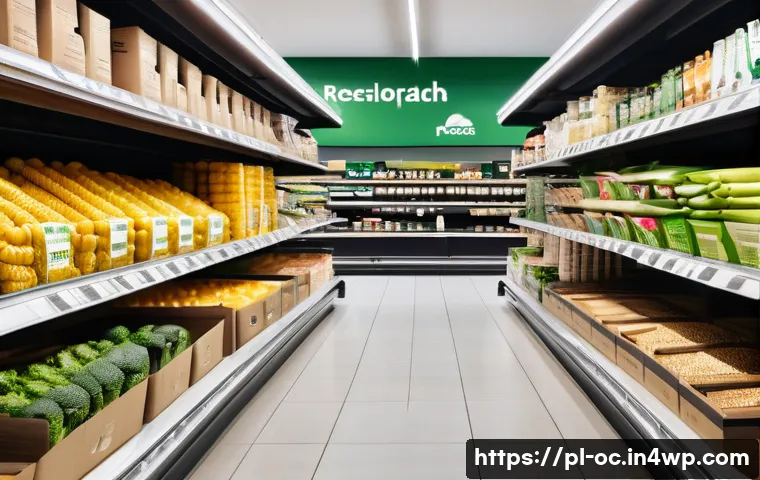 대체 플라스틱 소재의 실용적 응용 - A modern grocery store aisle in Poland featuring shelves stocked with biodegradable and compostable ...