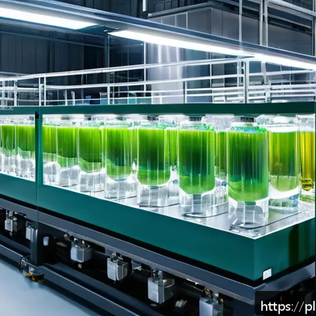 대체 플라스틱 소재의 대량 생산 가능성 - A detailed industrial bioplastics production line inside a modern European factory, showcasing advan...