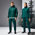 Home 20 대체 플라스틱 소재와 섬유 산업 - A modern Polish sportswear collection displayed on mannequins in a bright studio, featuring lightwei...
