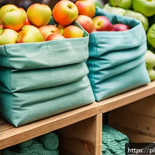 Home 31 대체 플라스틱 소재의 장단점 분석 - A detailed close-up of eco-friendly reusable shopping bags made from natural cotton fabric, neatly f...